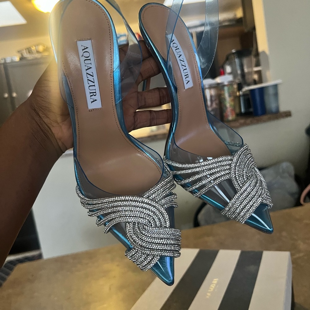 Aquazzura
Gatsby Crystal-Embellished Slingback Sandals size 37/7New